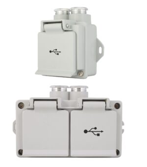 SOCKET OUTLET USB + SCHUKO IP44, SINGEL OR DUAL